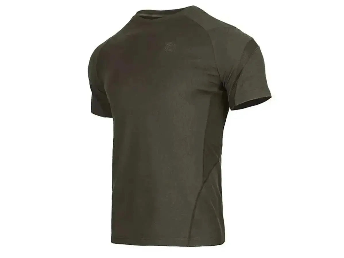 Męska koszulka termoaktywna olive green z krótkim rękawem, szybkoschnąca i oddychająca do outdooru