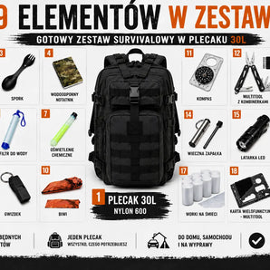 Warriorgear.eu Zestaw Survivalowy | Ekwipunek Awaryjny Zgodny z Listą Ministerstwa | Plecak 30L WarriorGear.eu