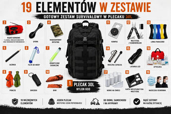 Warriorgear.eu Zestaw Survivalowy | Ekwipunek Awaryjny Zgodny z Listą Ministerstwa | Plecak 30L WarriorGear.eu