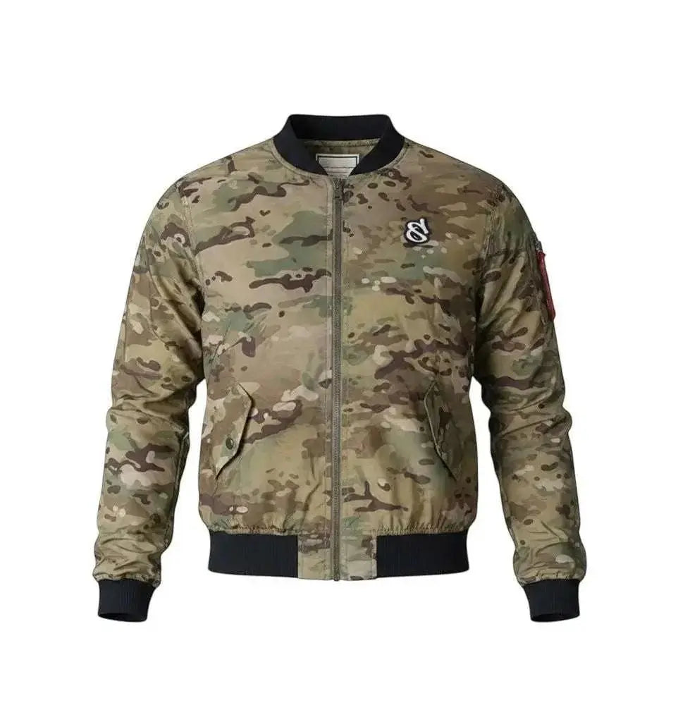 WarriorGear.eu men's camouflage bomber jacket with black collar and cuffs, water and wind resistant.