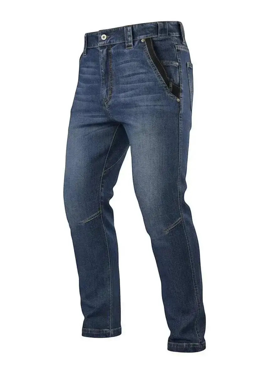 WarriorGear.eu men's blue stretch denim tactical jeans with reinforced knees and multiple functional pockets.