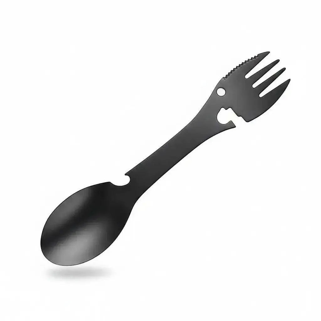 Czarny łyżkowidelec spork 5w1 ze stali nierdzewnej do turystyki i survivalu