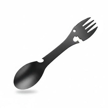 wielofunkcyjny spork turystyczny 5w1 z czarnej stali nierdzewnej do biwakowania i survivalu