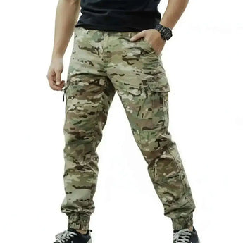 Spodnie taktyczne jogger w kamuflażu Multicam z kieszeniami cargo i elastycznym materiałem do outdooru