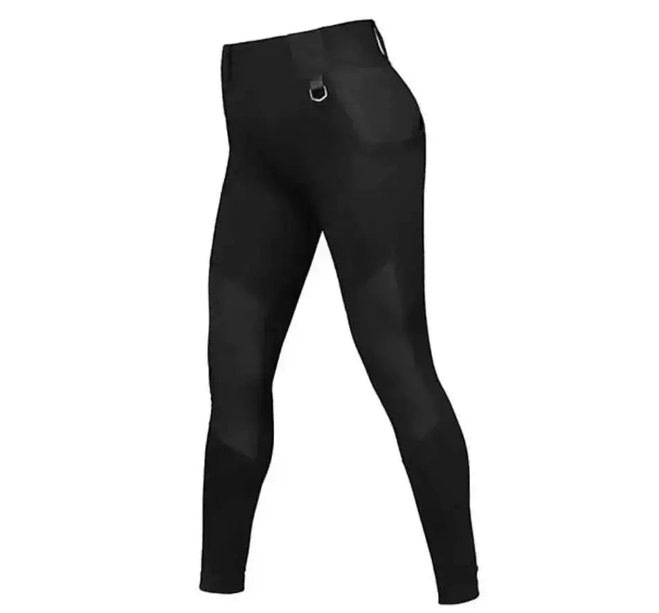 Czarne damskie legginsy taktyczne outdoorowe z elastycznego i wzmocnionego materiału do treningu i aktywności terenowych