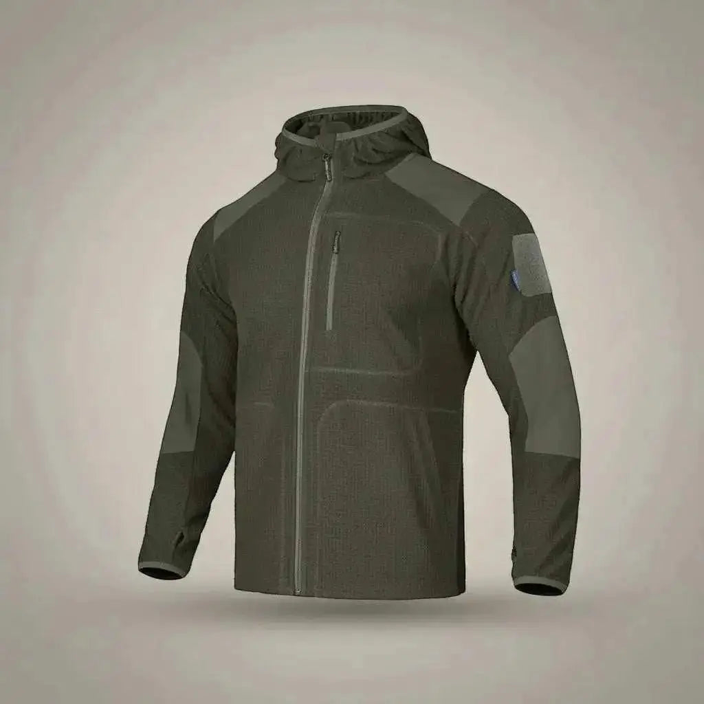 WarriorGear.eu olive green tactical fleece hoodie with chest zip pocket and velcro patch on sleeve
