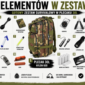 Plecak ewakuacyjny E-19 – gotowy zestaw awaryjny 30 L | Kamuflaż WarriorGear.eu